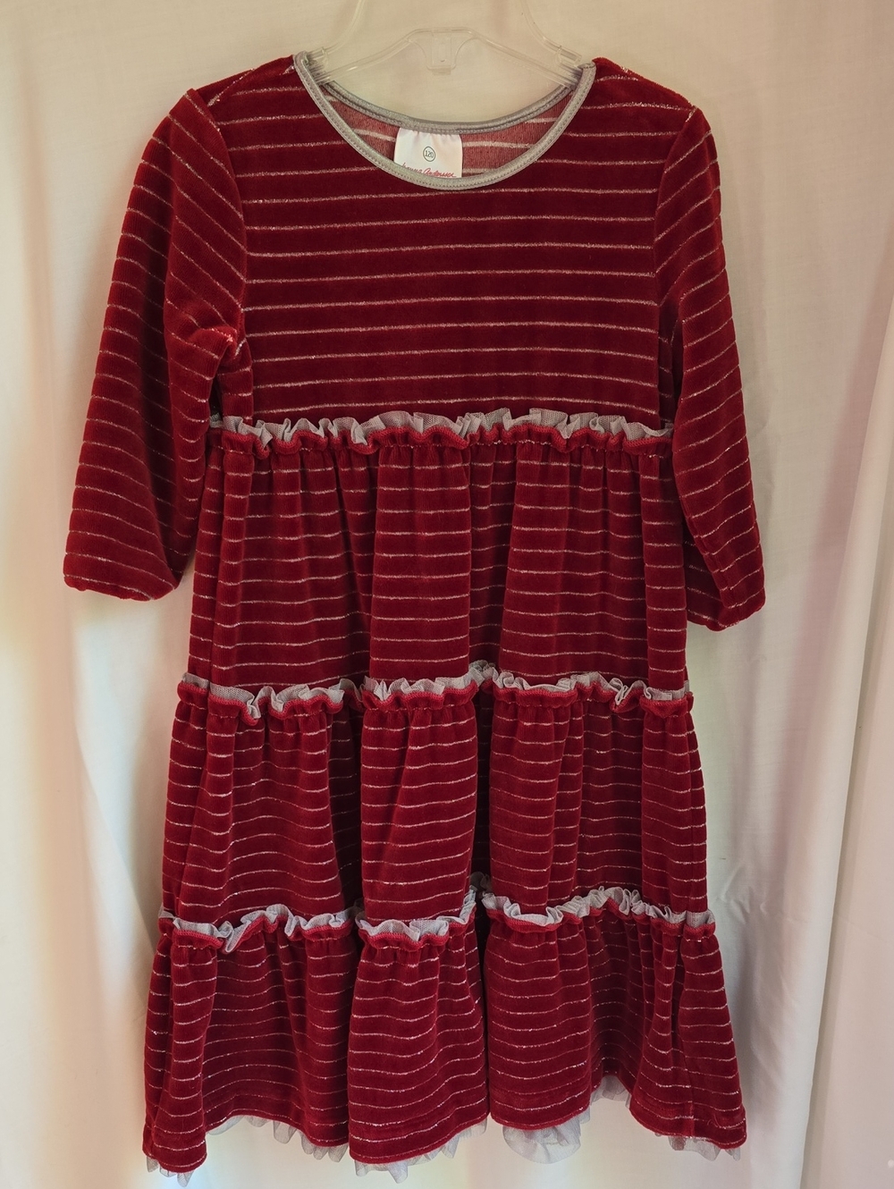 Hanna Andersson Red Velvet Tiered Dress with Silver Trim